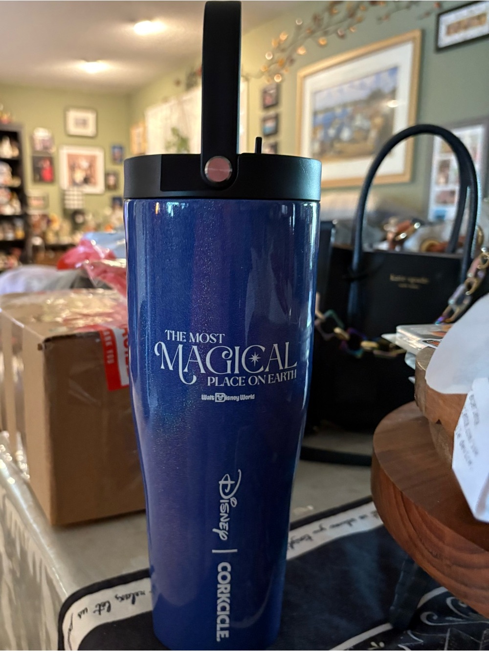 Disney Sorcerer Mickey Blue Corkcicle new Glitter Stainless Tumbler Large - Picture 6 of 8
